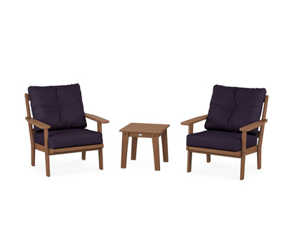 POLYWOOD® Oxford 3-Piece Deep Seating Set in Teak / Navy Linen