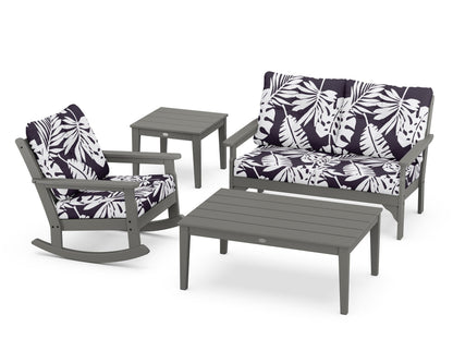 POLYWOOD® Vineyard 4-Piece Deep Seating Rocker Set in Slate Grey / Leaf Navy