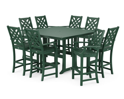 Country Living Wovendale 9-Piece Square Bar Set with Trestle Legs in Green