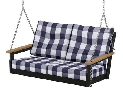 POLYWOOD® Vineyard Deep Seating Swing in Black / Natural / Buffalo Plaid Navy