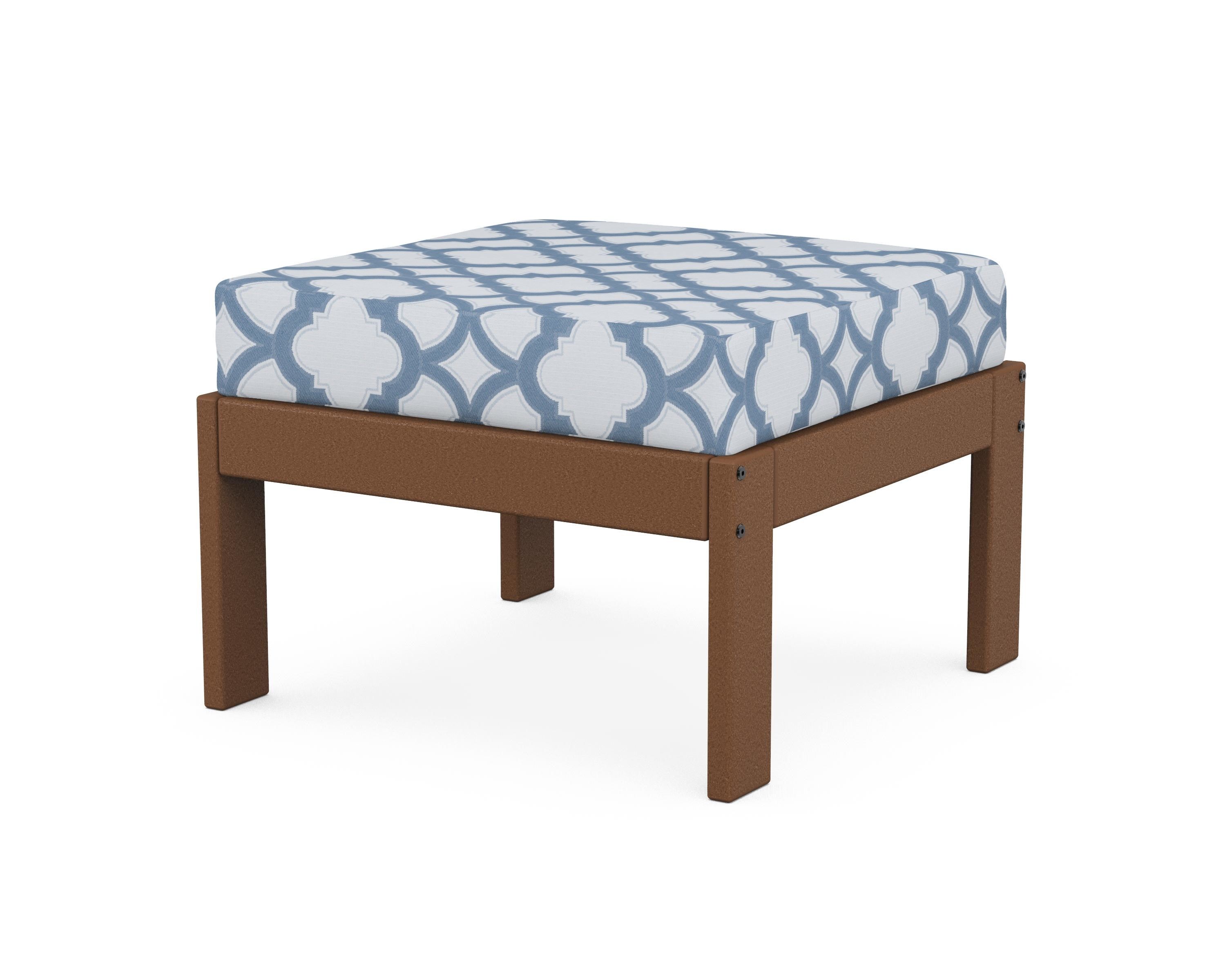 POLYWOOD® Vineyard Modular Ottoman in Teak / Trellis Sky Blue
