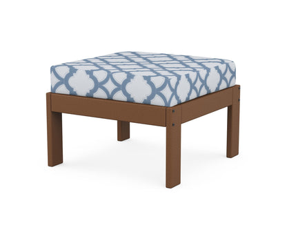 POLYWOOD® Vineyard Modular Ottoman in Teak / Trellis Sky Blue
