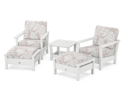 POLYWOOD® Harbour 5-Piece Deep Seating Chair Set in White / Leaf Dune Burlap