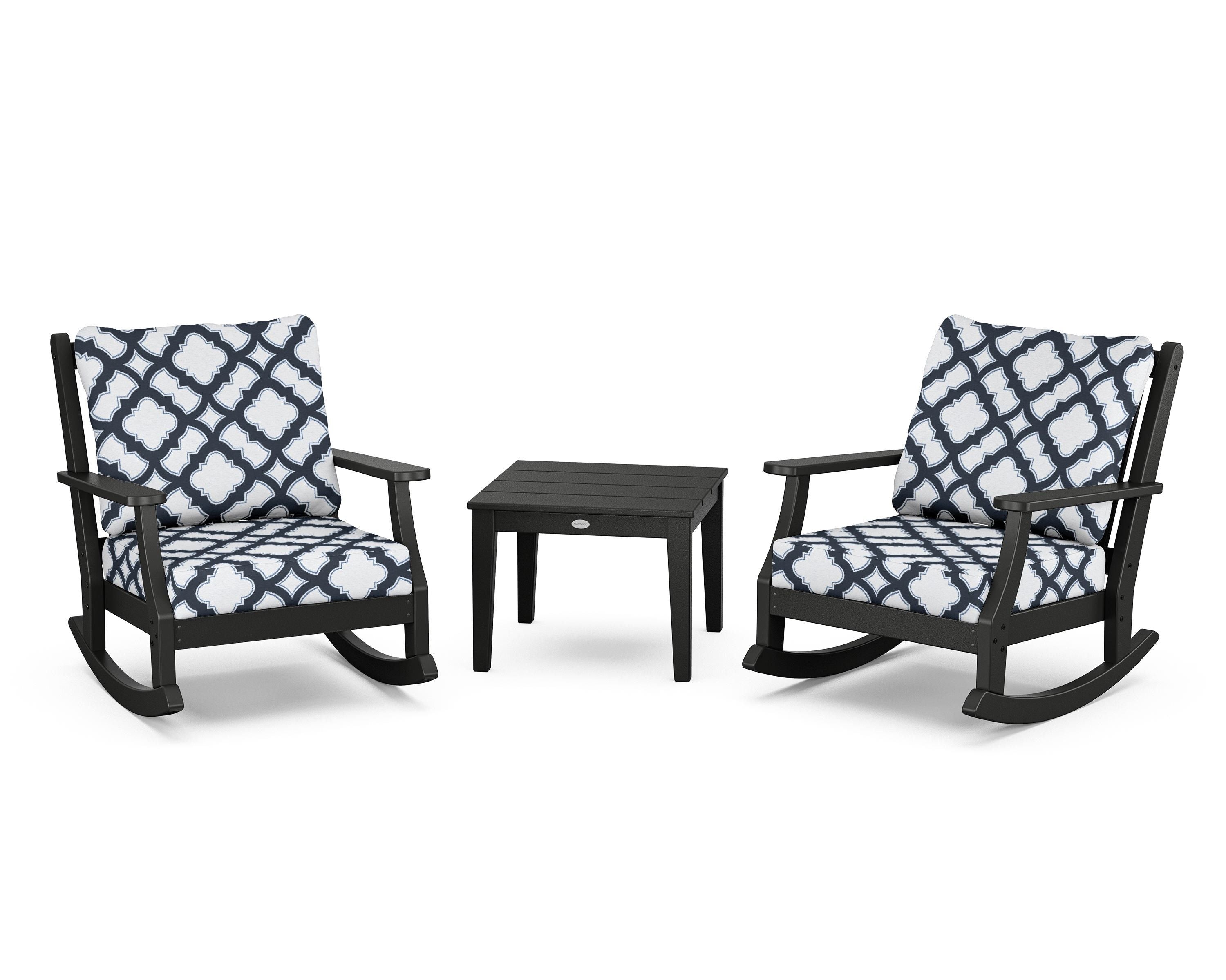 Country Living Wovendale 3-Piece Deep Seating Rocker Set in Black / Trellis Marine Indigo
