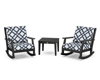 Country Living Wovendale 3-Piece Deep Seating Rocker Set in Black / Trellis Marine Indigo
