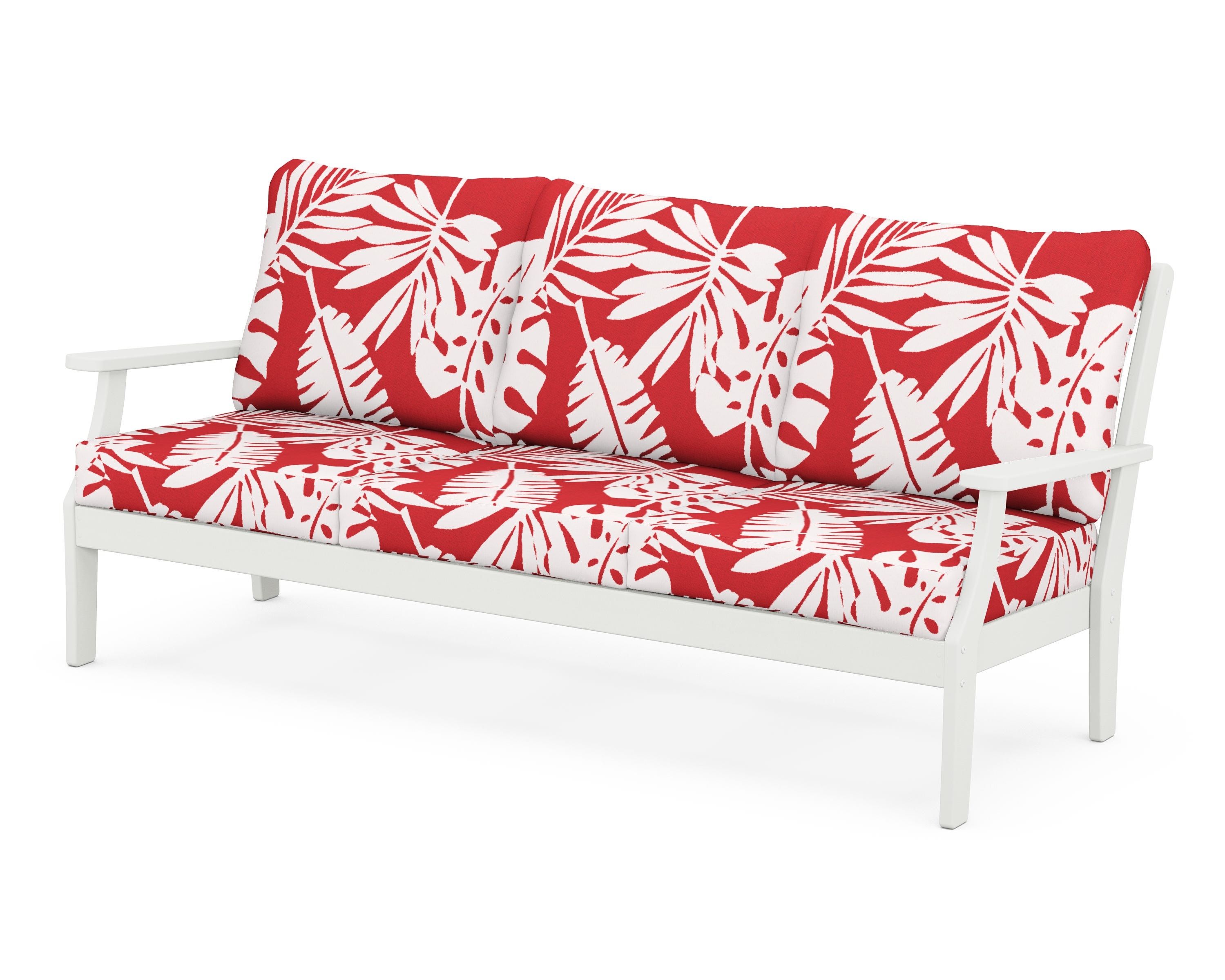 POLYWOOD® Braxton Deep Seating Sofa in Vintage White / Leaf Crimson