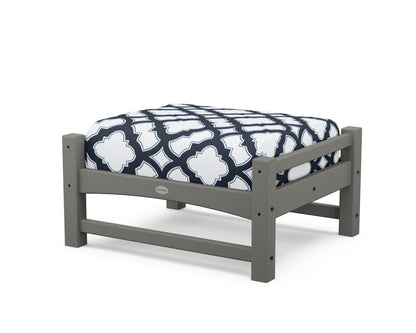 POLYWOOD® Club Ottoman in Slate Grey / Trellis Marine Indigo