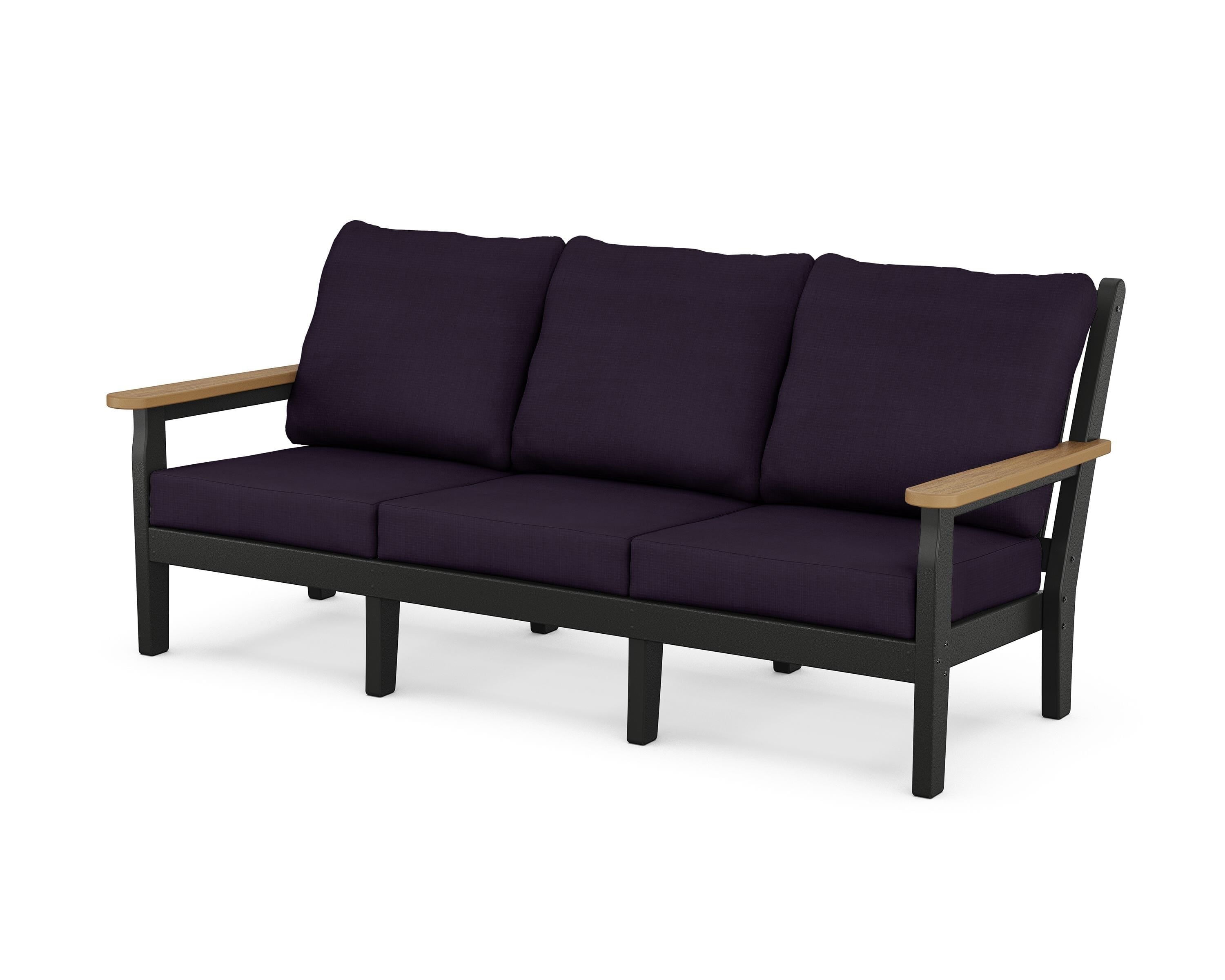 POLYWOOD® Chippendale Deep Seating Sofa in Black / Natural / Navy Linen