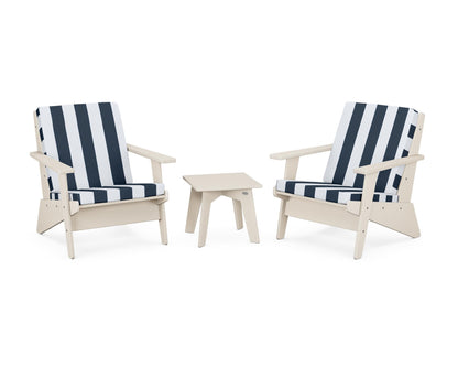 POLYWOOD® Riviera Modern Lounge 3-Piece Set in Sand / Cabana Stripe Marine Indigo