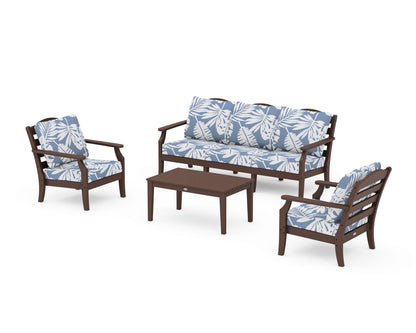 Draper James™ by  POLYWOOD® Savannah 4-Piece Deep Seating Set with Sofa in Mahogany / Leaf Sky Blue