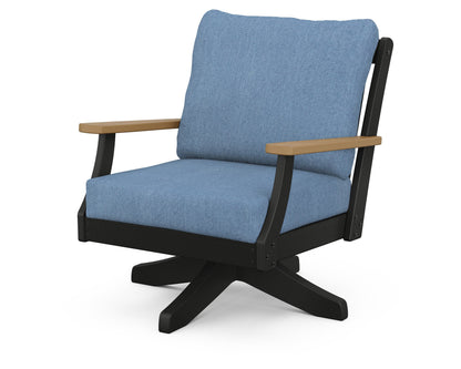 POLYWOOD® Braxton Deep Seating Swivel Chair in Black / Natural / Sky Blue