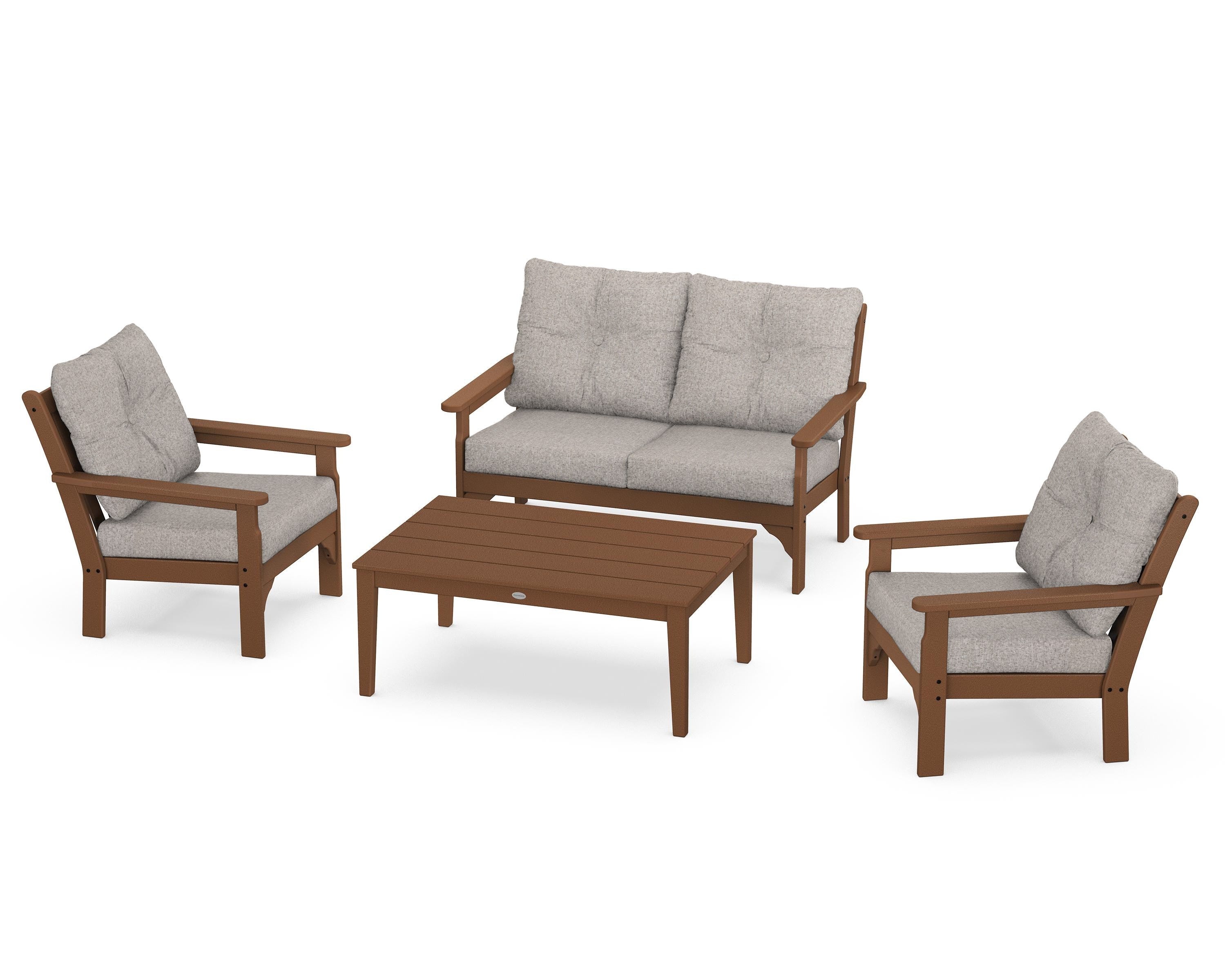 POLYWOOD® Vineyard 4-Piece Deep Seating Set in Teak / Weathered Tweed