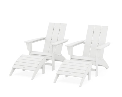 POLYWOOD® Modern Adirondack Chair 4-Piece Set with Ottomans in White