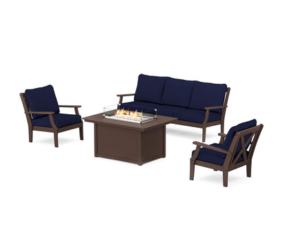 POLYWOOD® Braxton Deep Seating Fire Pit Table Set in Mahogany / Navy