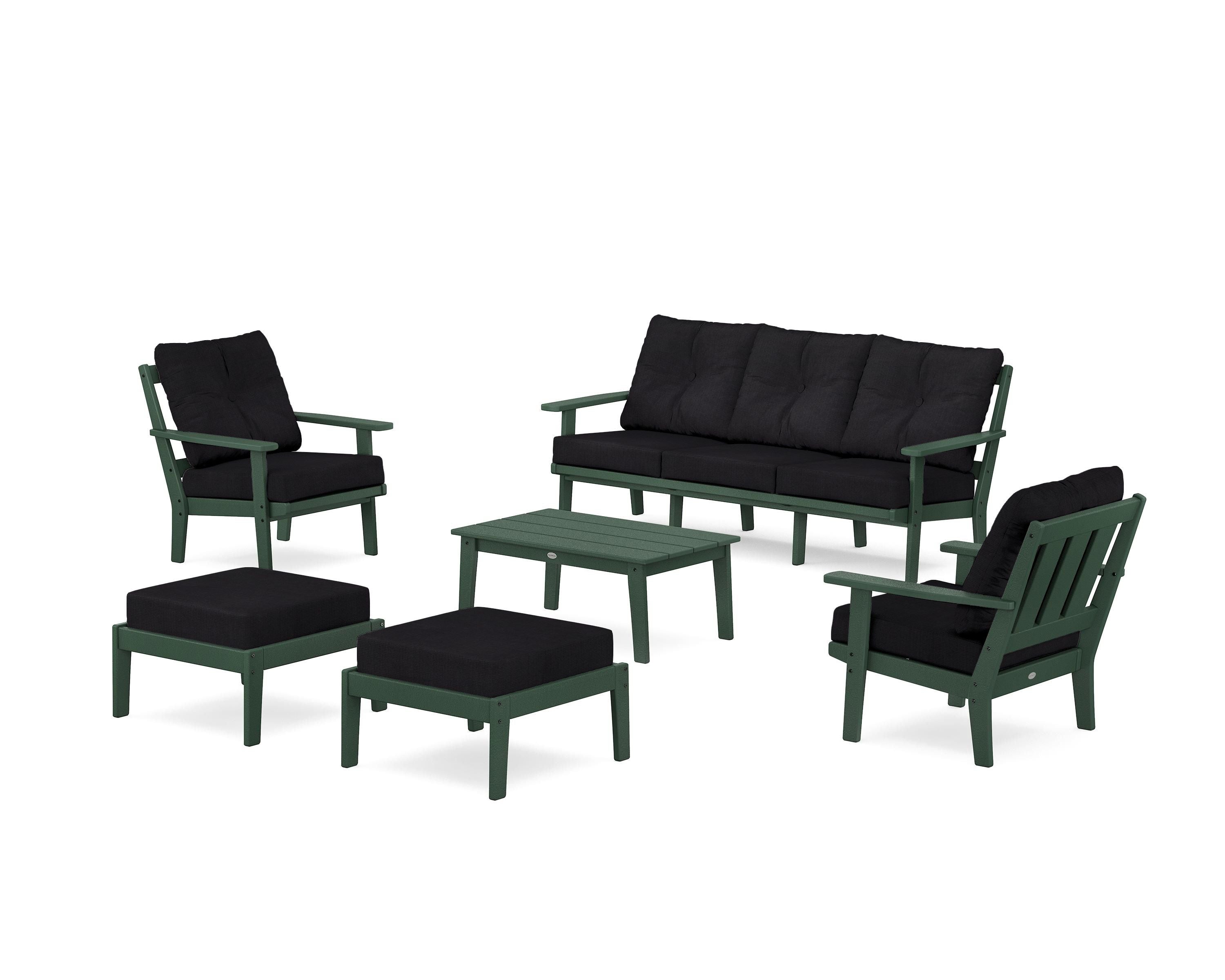 POLYWOOD® Oxford 6-Piece Lounge Sofa Set in Green / Midnight Linen