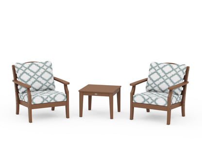 Draper James™ by  POLYWOOD® Savannah 3-Piece Deep Seating Set in Teak / Trellis Glacier Spa