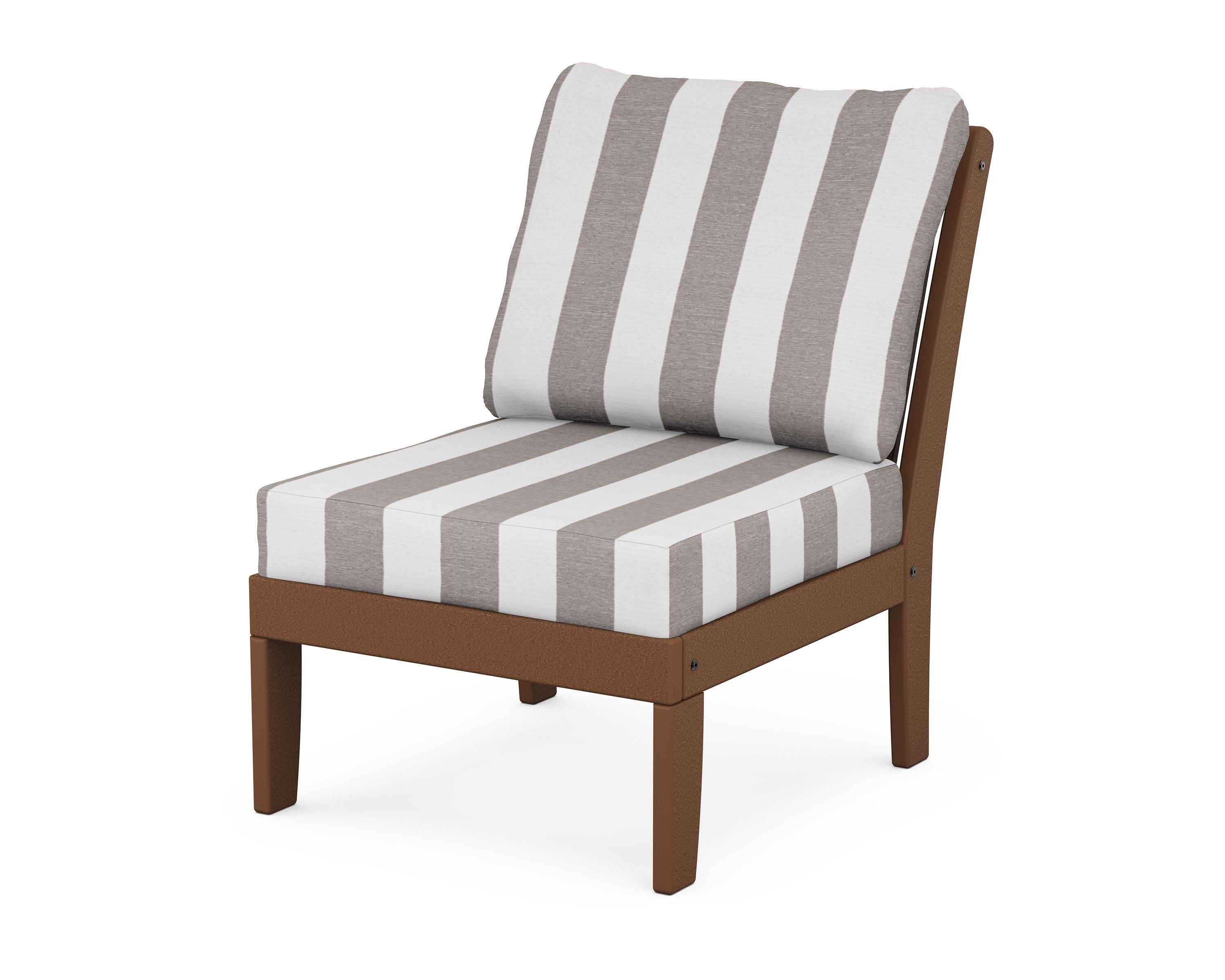 POLYWOOD® Braxton Modular Armless Chair in Teak / Cabana Stripe Grey Mist