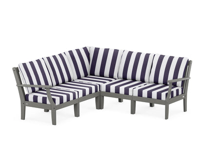 POLYWOOD® Braxton Modular 5-Piece Deep Seating Set in Slate Grey / Cabana Stripe Navy
