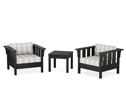 Martha Stewart by POLYWOOD® Acadia 3-Piece Deep Seating Set in Black / Buffalo Plaid Dune Burlap