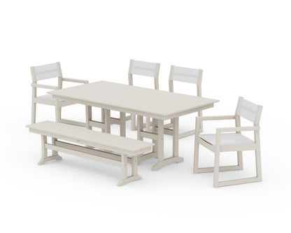 POLYWOOD® EDGE Sling 6-Piece Farmhouse Dining Set in Sand / White Sling