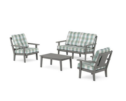 POLYWOOD® Prairie 4-Piece Deep Seating Set with Loveseat in Slate Grey / Buffalo Plaid Glacier Spa