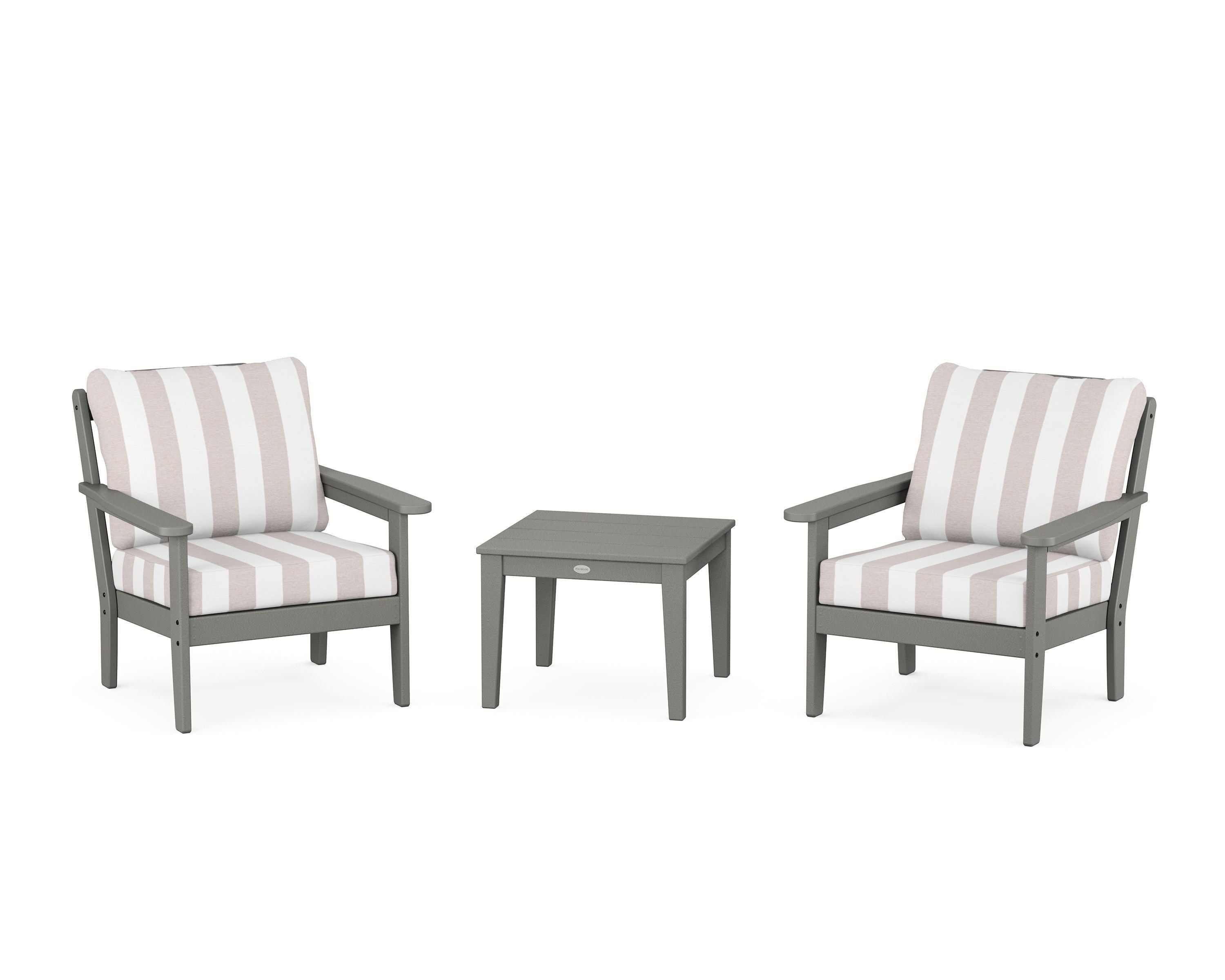 Country Living Cottage 3-Piece Deep Seating Set in Slate Grey / Cabana Stripe Dune Burlap