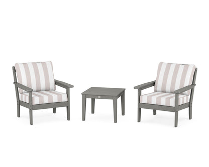 Country Living Cottage 3-Piece Deep Seating Set in Slate Grey / Cabana Stripe Dune Burlap