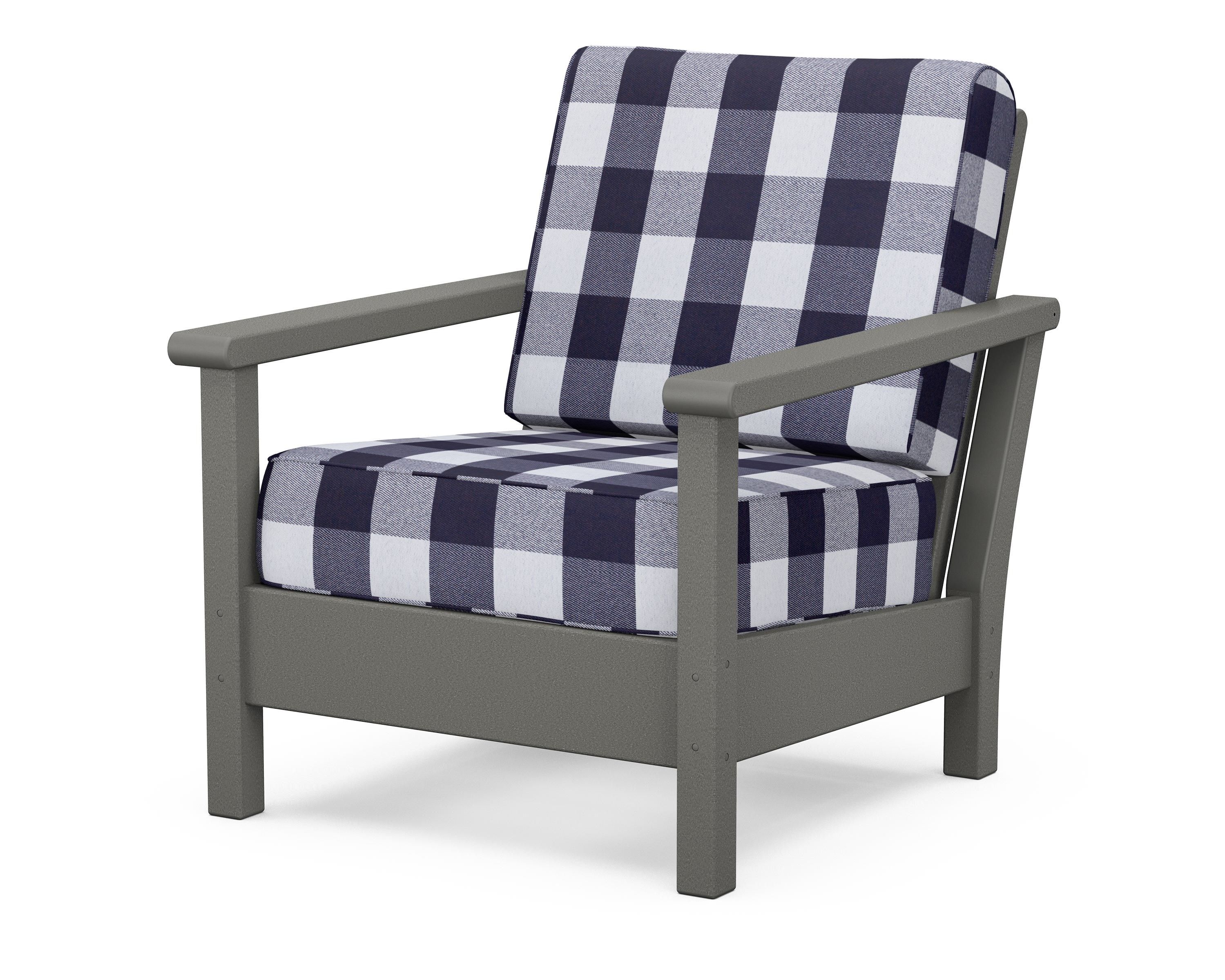 POLYWOOD® Harbour Deep Seating Chair in Slate Grey / Buffalo Plaid Navy