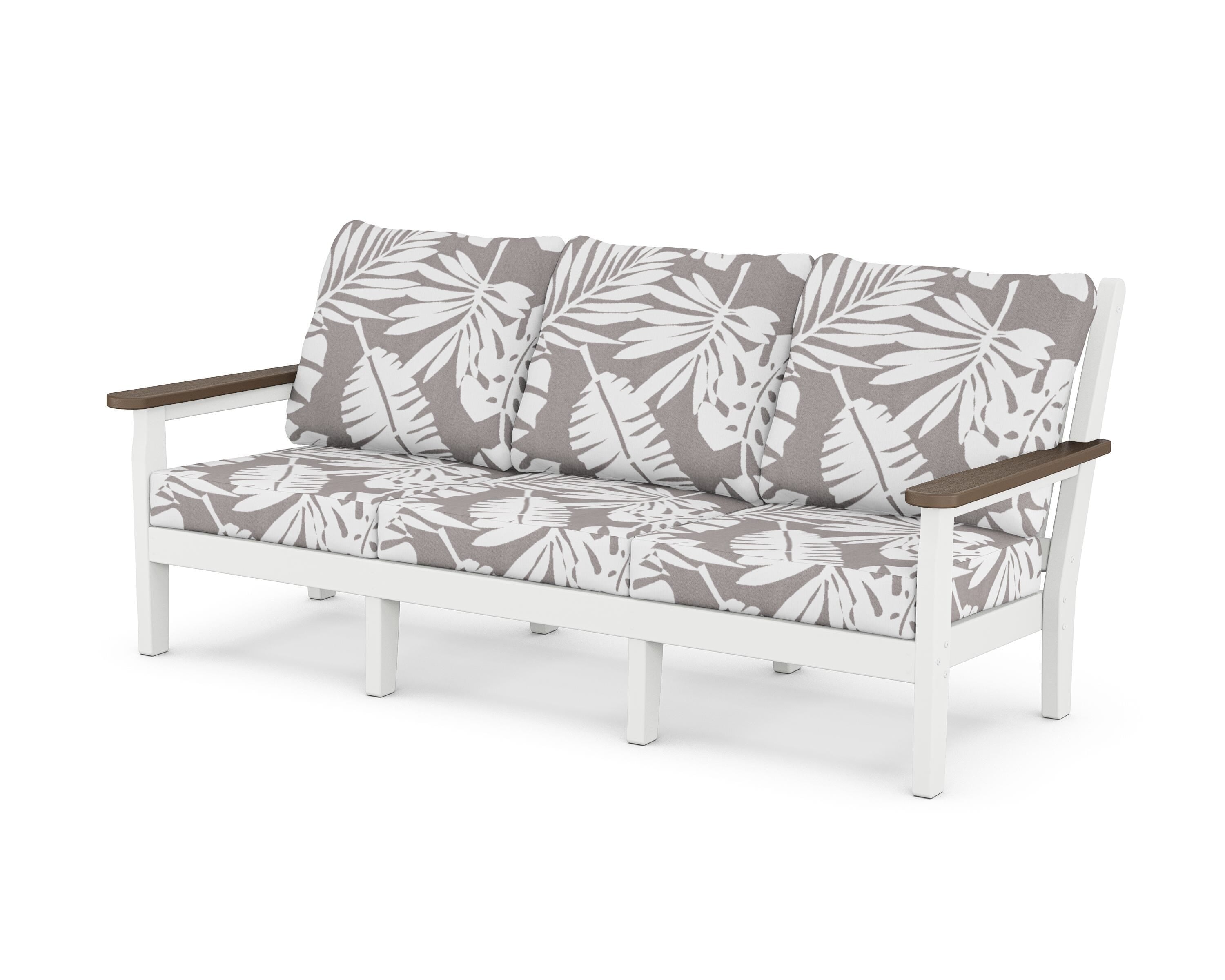 POLYWOOD® Chippendale Deep Seating Sofa in White / Kona / Leaf Grey Mist
