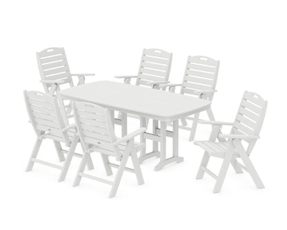 POLYWOOD® Nautical Folding Highback Chair 7-Piece Dining Set in White