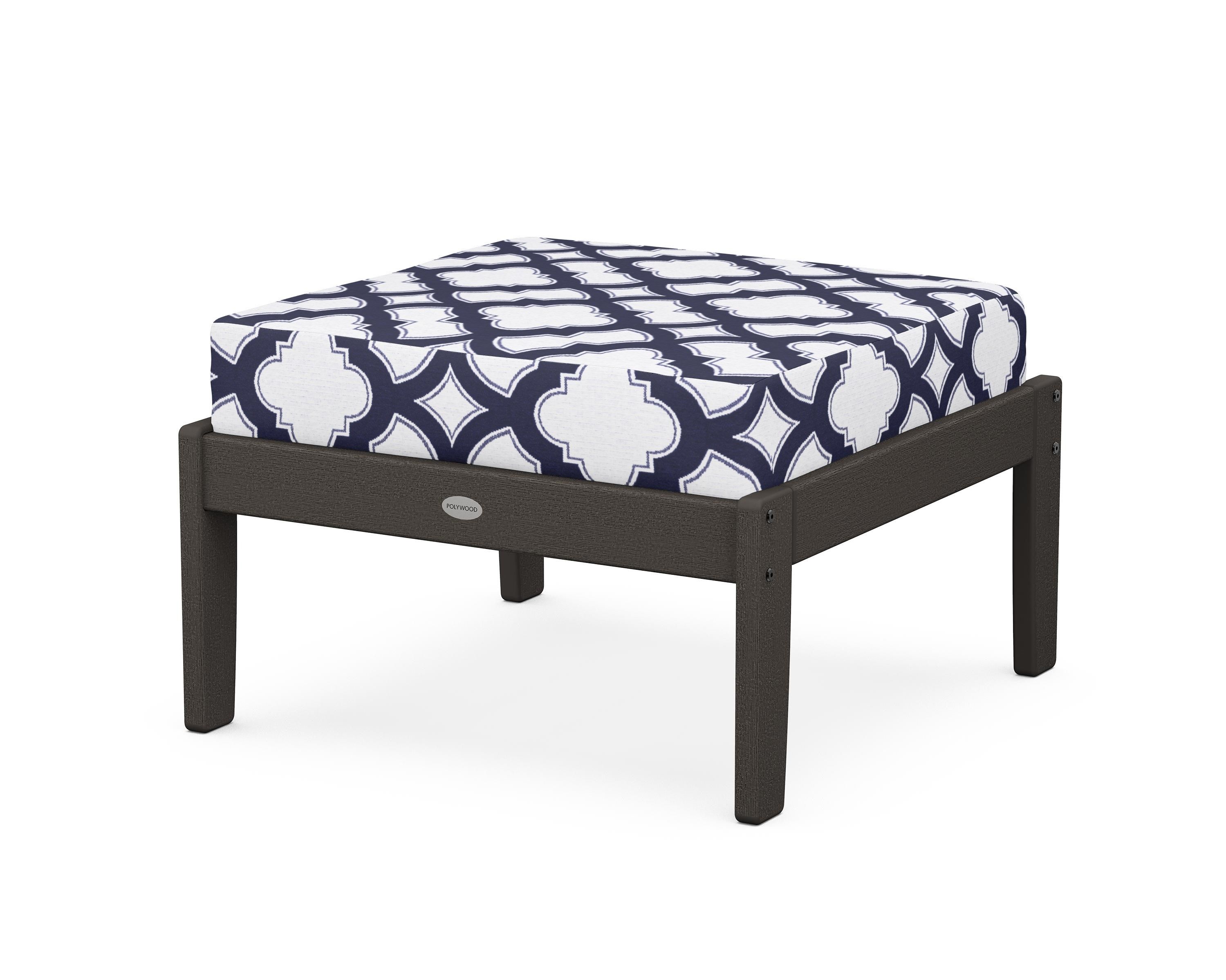 POLYWOOD® Braxton Deep Seating Ottoman in Vintage Coffee / Trellis Navy