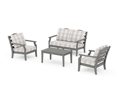 Draper James™ by  POLYWOOD® Savannah 4-Piece Deep Seating Set with Loveseat in Slate Grey / Buffalo Plaid Dune Burlap