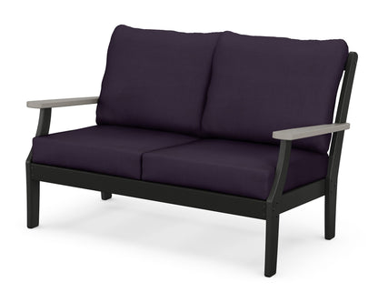 POLYWOOD® Braxton Deep Seating Loveseat in Black / Driftwood / Navy Linen