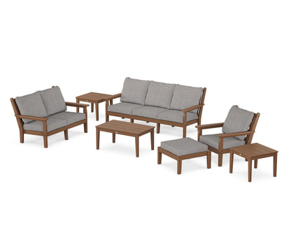 POLYWOOD® Chippendale 7-Piece Deep Seating Set in Teak / Grey Mist