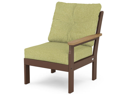 POLYWOOD® Vineyard Modular Right Arm Chair in Mahogany / Natural / Chartreuse Boucle