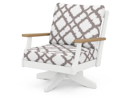 POLYWOOD® Braxton Deep Seating Swivel Chair in White / Natural / Trellis Grey Mist