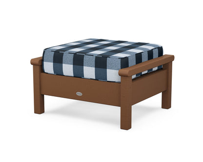 POLYWOOD® Harbour Deep Seating Ottoman in Teak / Buffalo Plaid Marine Indigo