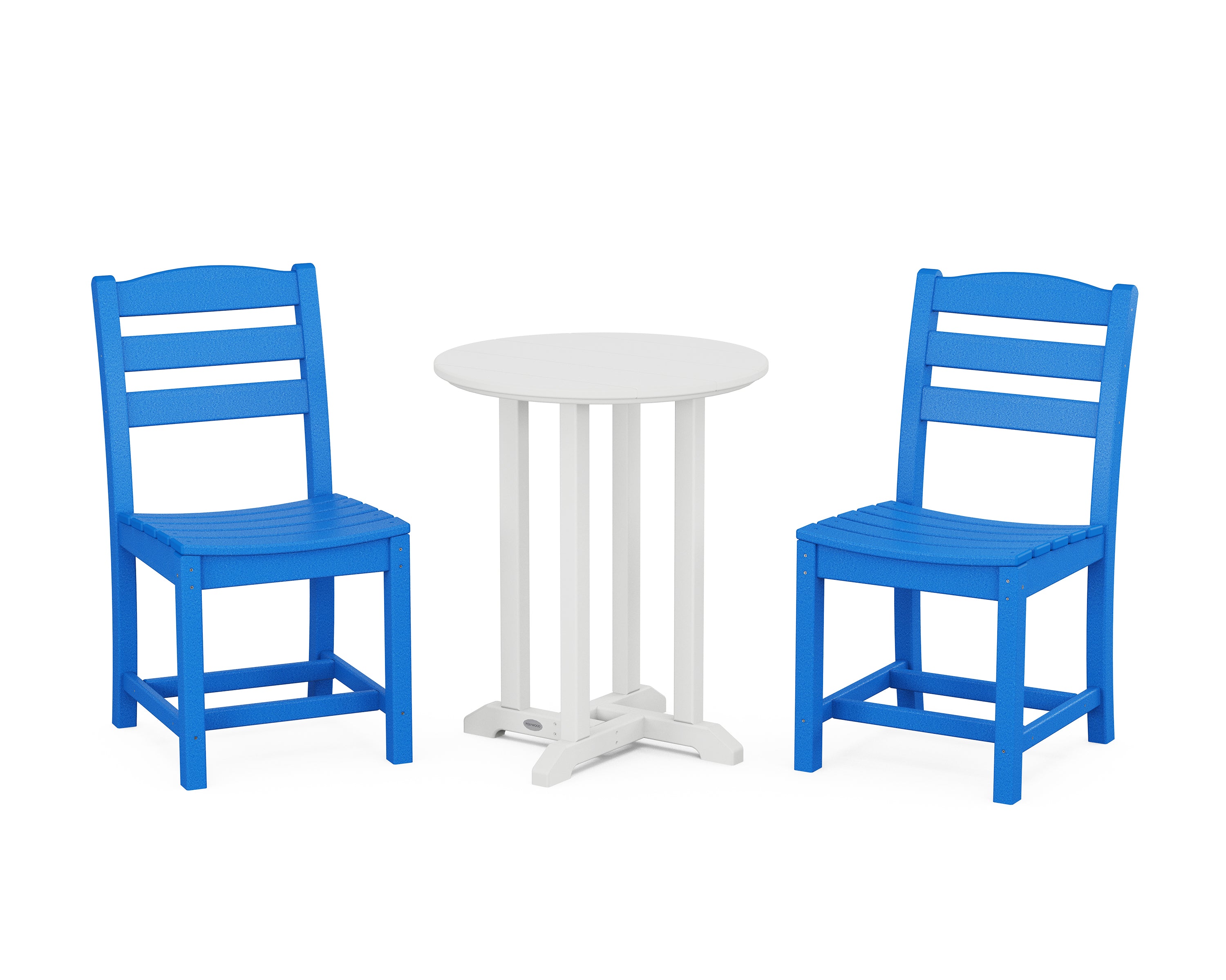 POLYWOOD® La Casa Café Side Chair 3-Piece Round Bistro Dining Set in Pacific Blue / White