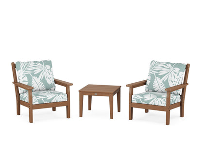 POLYWOOD® Chippendale 3-Piece Deep Seating Set in Teak / Leaf Glacier Spa