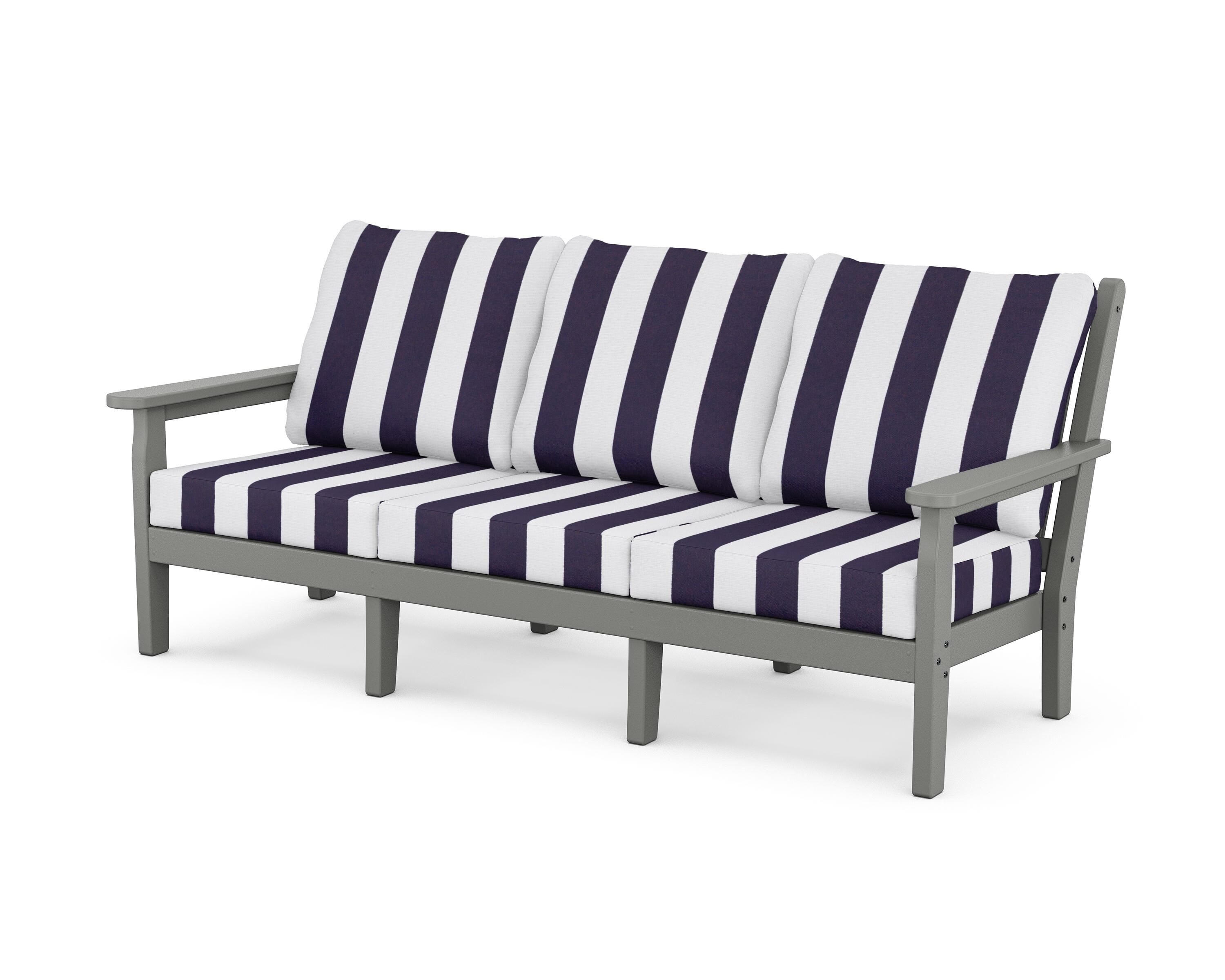 POLYWOOD® Chippendale Deep Seating Sofa in Slate Grey / Cabana Stripe Navy