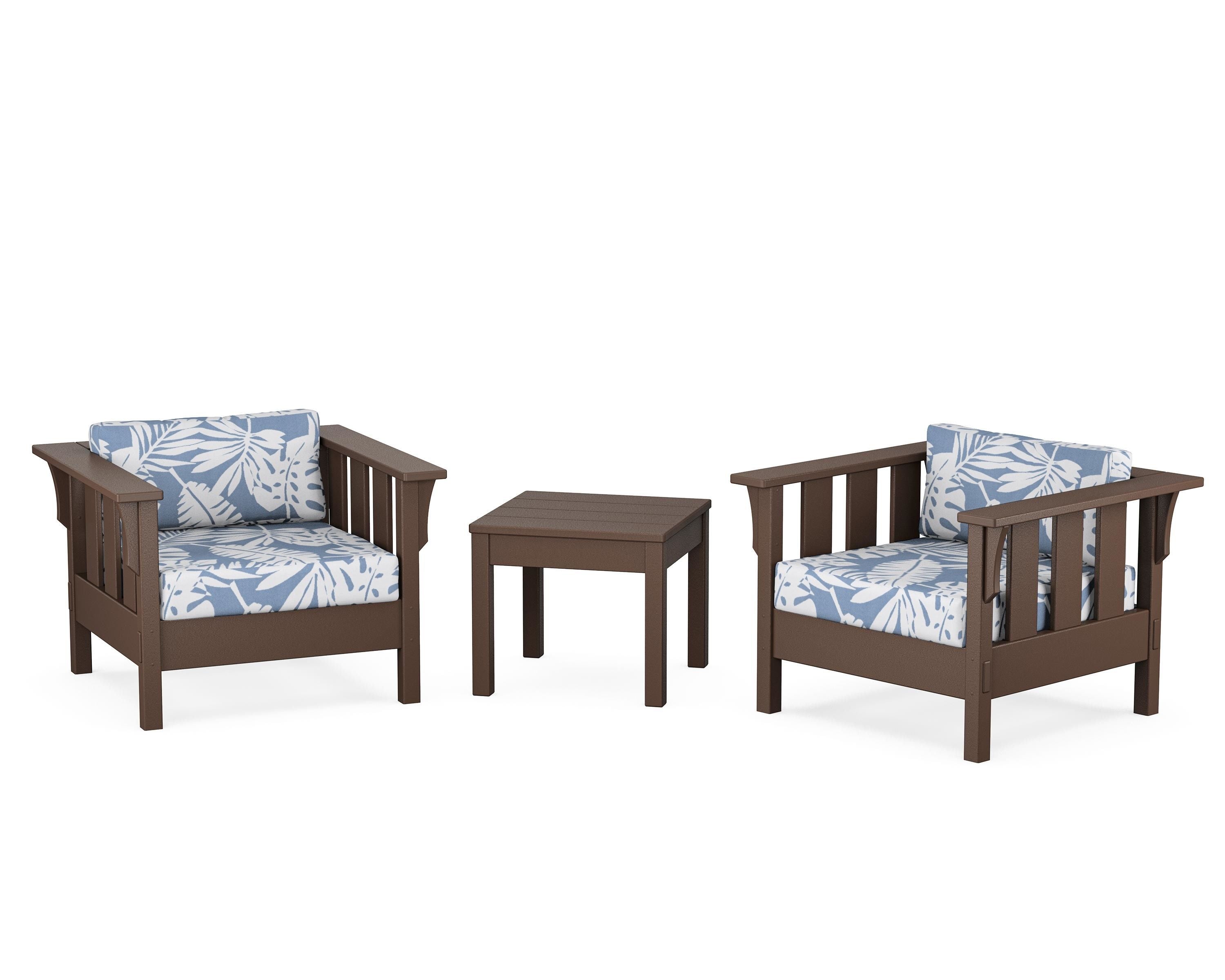 Martha Stewart by POLYWOOD® Acadia 3-Piece Deep Seating Set in Mahogany / Leaf Sky Blue