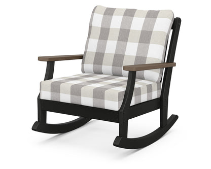POLYWOOD® Braxton Deep Seating Rocking Chair in Black / Kona / Buffalo Plaid Grey Mist