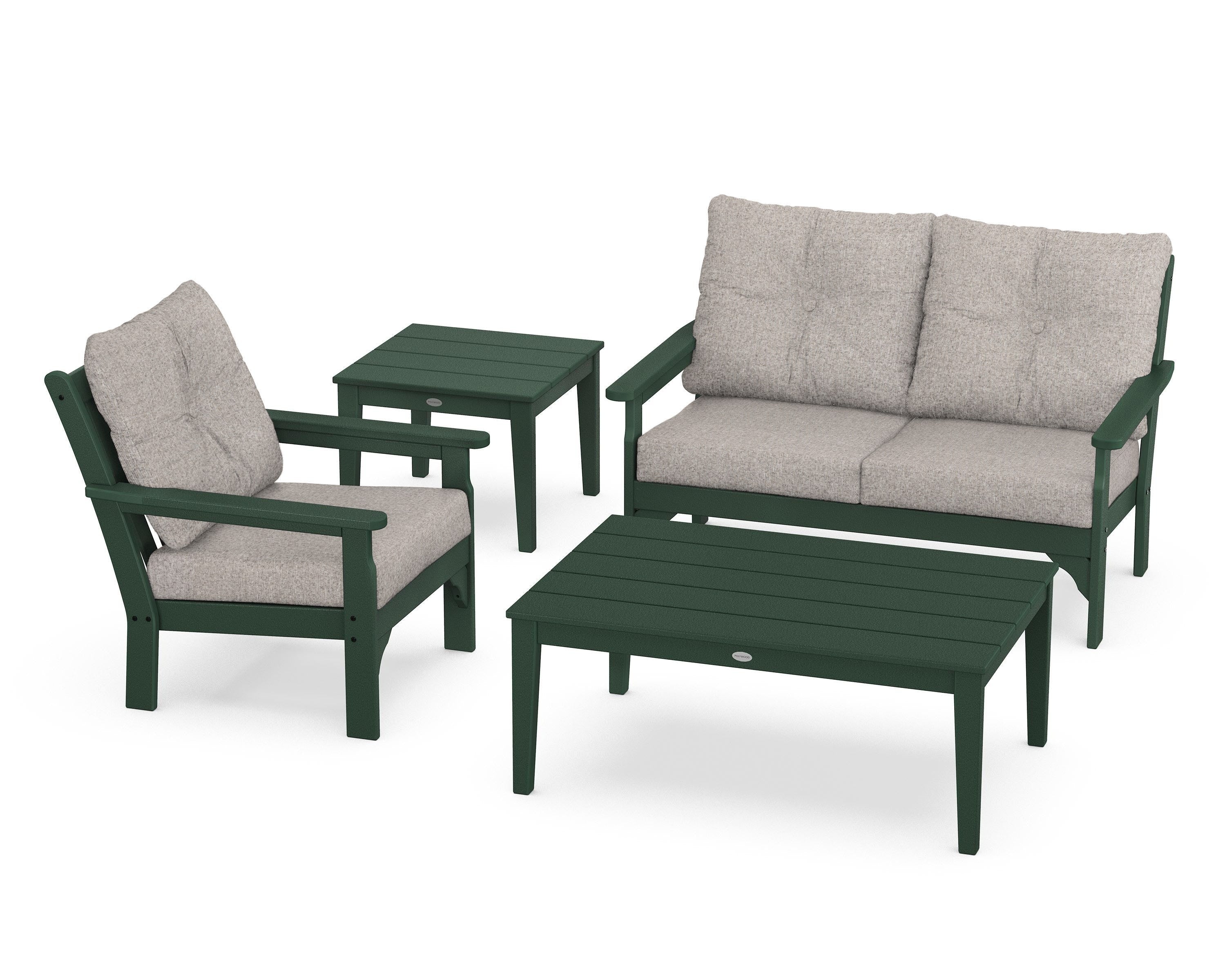 POLYWOOD® Vineyard 4-Piece Deep Seating Set in Green / Weathered Tweed