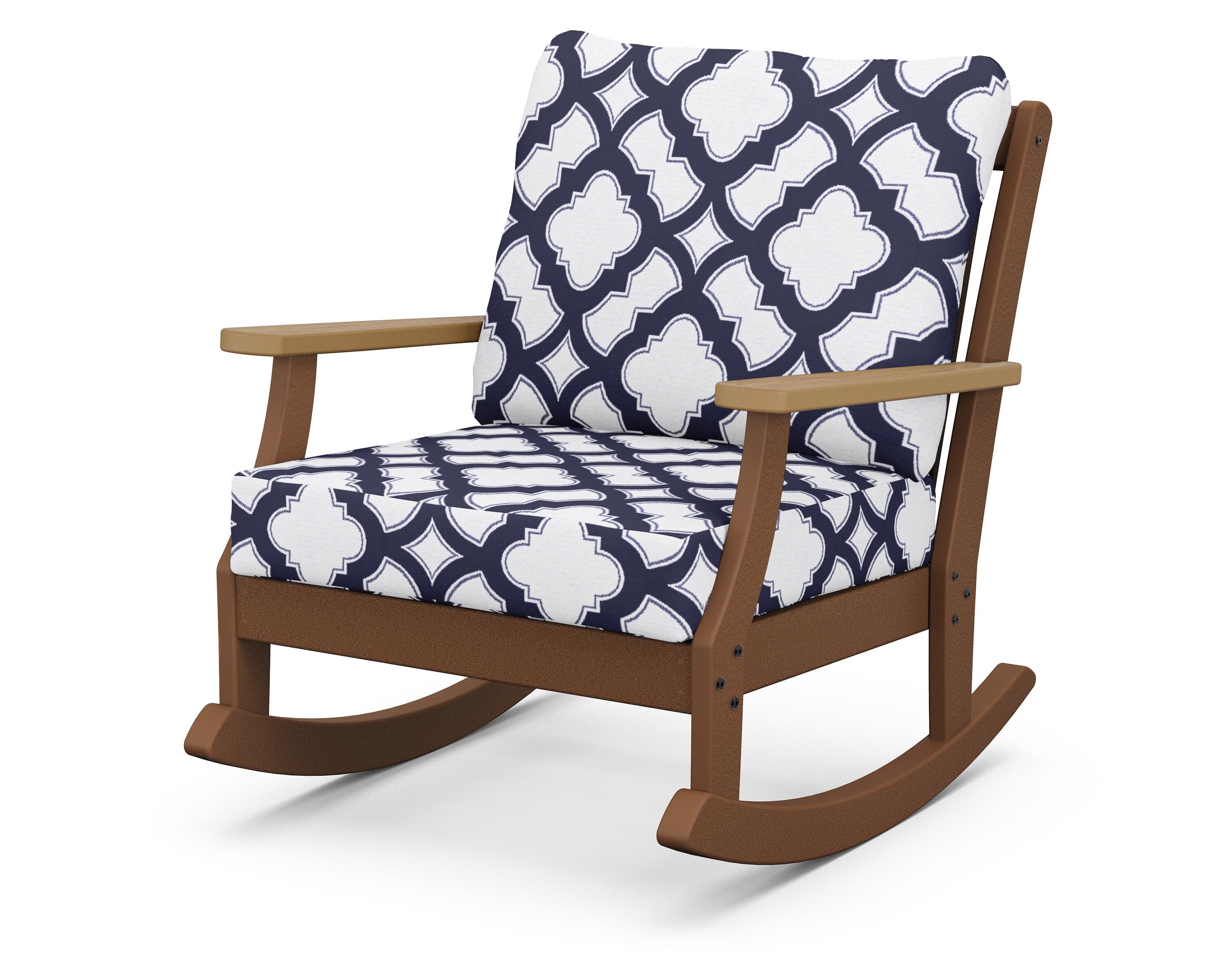 POLYWOOD® Braxton Deep Seating Rocking Chair in Teak / Natural / Trellis Navy