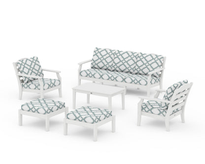 Draper James™ by  POLYWOOD® Savannah 6-Piece Lounge Sofa Set in White / Trellis Glacier Spa