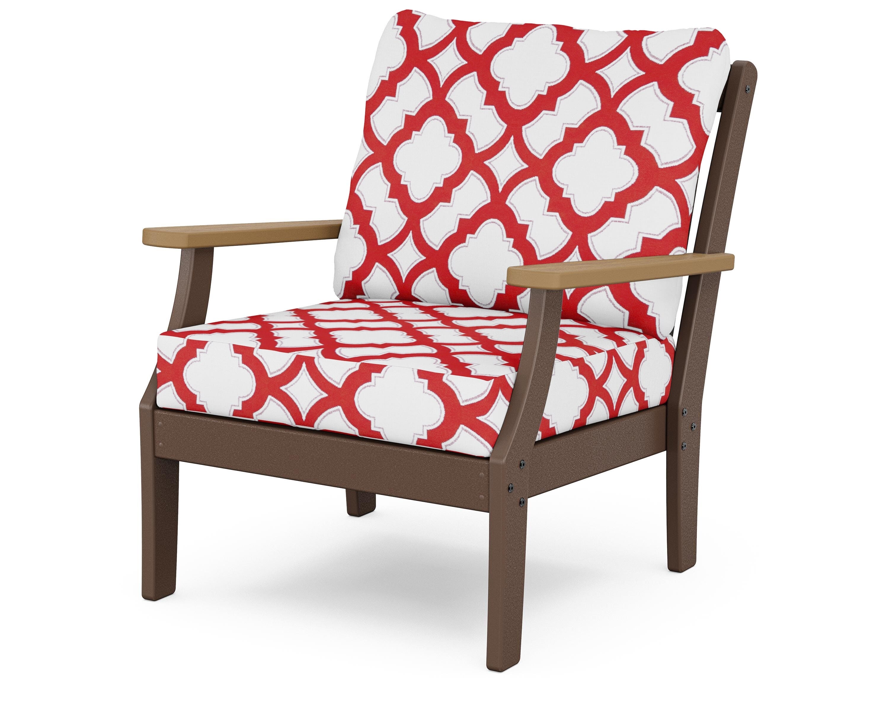 POLYWOOD® Braxton Deep Seating Chair in Mahogany / Natural / Trellis Crimson