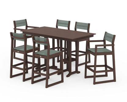 POLYWOOD® EDGE Sling 7-Piece Farmhouse Bar Set in Mahogany / Dupioni Sea Mist Sling