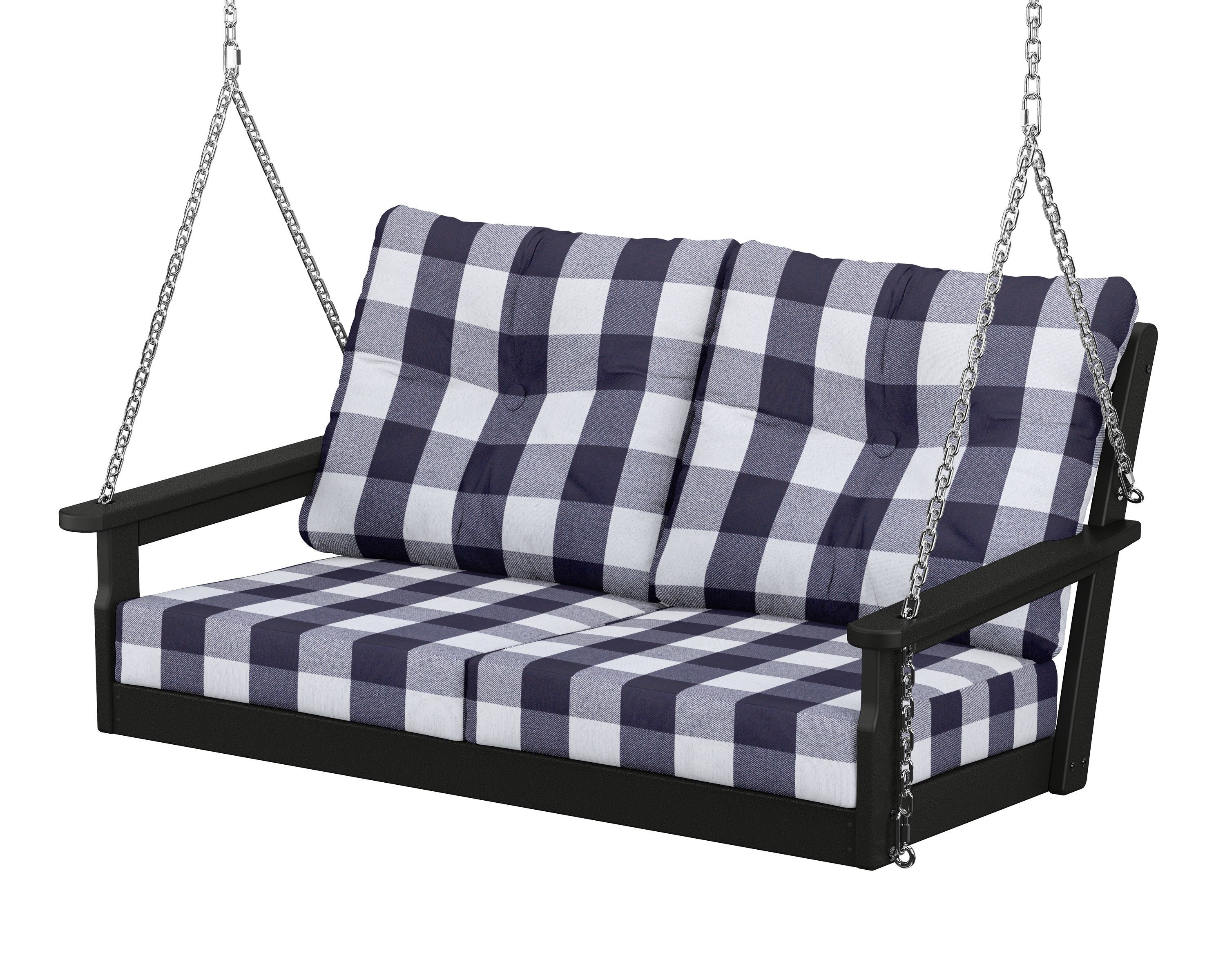 POLYWOOD® Vineyard Deep Seating Swing in Black / Buffalo Plaid Navy