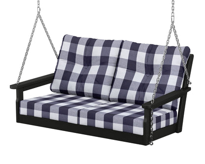 POLYWOOD® Vineyard Deep Seating Swing in Black / Buffalo Plaid Navy