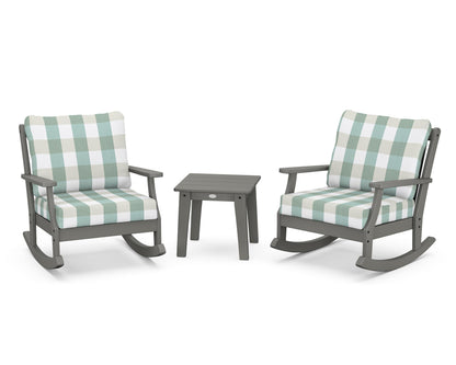 POLYWOOD® Braxton 3-Piece Deep Seating Rocker Set in Slate Grey / Buffalo Plaid Glacier Spa